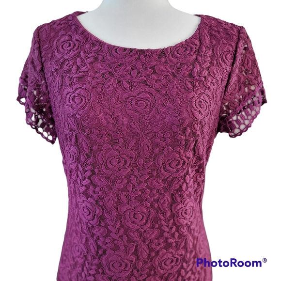 Brand New Laundry By Shelli Segal - Burgundy Lace Dress Sz 10 - Picture 2 of 15